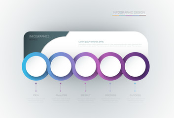 Vector Infographic 3d circle label template design.Infograph with 5 number options or steps. Infographic element for layout, process diagram, parts, chart, graphic, info graph, flowchart, presentation