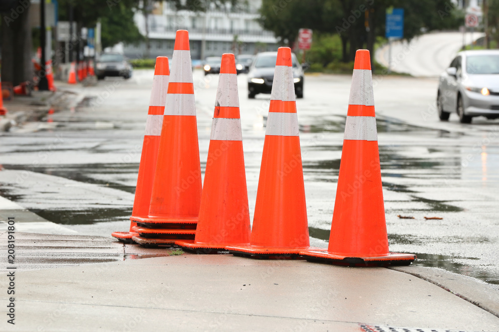 Wall mural orange street cones