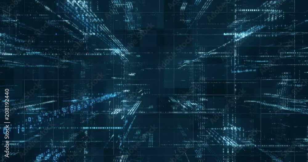 Poster Digital binary code background loop - Fly through abstract 3D rendering of a scientific technology data binary code network conveying connectivity, complexity and data flood of modern digital age