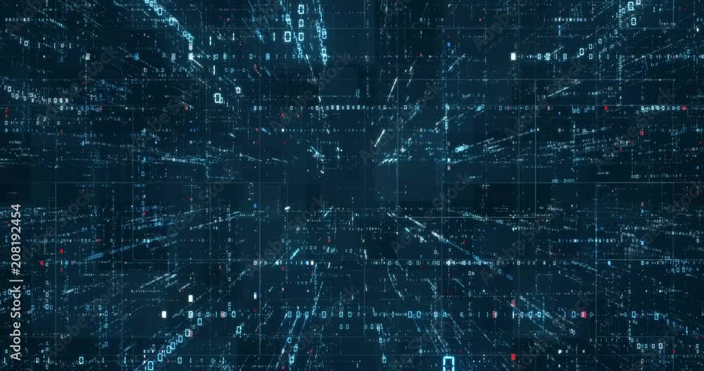 Aufkleber Digital binary code background loop - Fly through abstract 3D rendering of a scientific technology data binary code network conveying connectivity, complexity and data flood of modern digital age