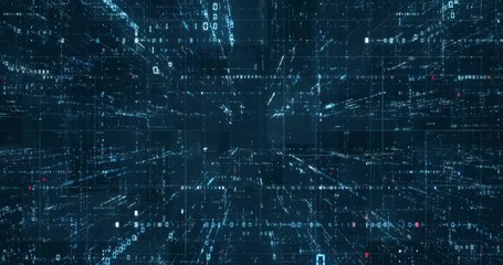 Digital binary code background loop - Fly through abstract 3D rendering of a scientific technology data binary code network conveying connectivity, complexity and data flood of modern digital age - Powered by Adobe