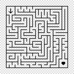 A square labyrinth with a black stroke. An interesting game for children and adults. A simple flat vector illustration isolated on a transparent background.