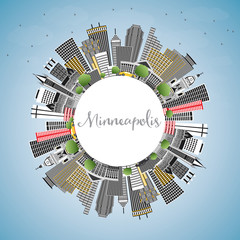 Minneapolis Minnesota USA Skyline with Color Buildings, Blue Sky and Copy Space.