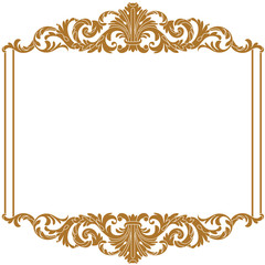 Golden vintage border frame engraving with retro ornament pattern in antique baroque style decorative design. Vector