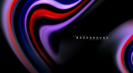 Fluid rainbow colors on black background, vector wave lines and swirls