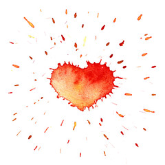 Watercolor red heart with spray and splashes
