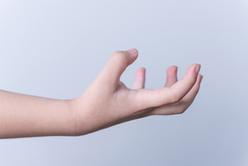 hands of the child isolated on the white background.