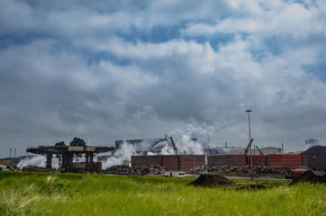 Fototapeta na wymiar View of steel factory. Industry, Ecology, Economy,