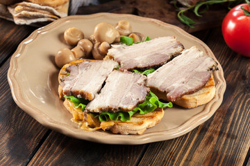 Sandwich with baked pork belly
