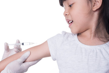 Medicine healthcare syringe injecting scared child
