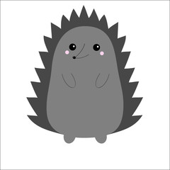 Hedgehog urchin. Cute cartoon kawaii animal. Contour silhouette. Funny face with eyes, spines, nose. Love Greeting card. Flat design. White background Isolated.