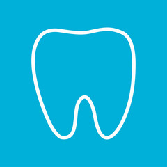 Healthy White Tooth contour one line silhouette icon. Oral dental hygiene. Whitening concept. Children teeth care. Blue background. Flat design.