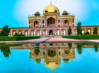 Beautiful Humayun's tomb in Delhi India. Unesco protected monument made by white marble and red...