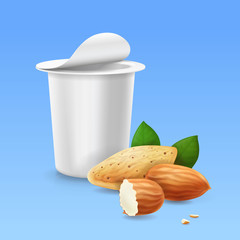 Almond and yogurt package 3d illustration