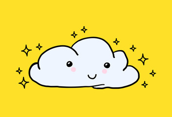 Hand drawn youth cute Vector Hand painted smiling cloud stars
