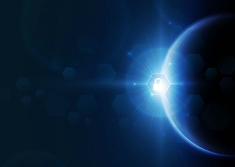 Security global network with sunrise and technology network background. vector illustration