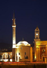 Fototapeta na wymiar Ethem Bey mosque and clock tower in Tirana. Albania