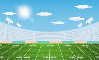 American football arena field with day design. Vector illumination