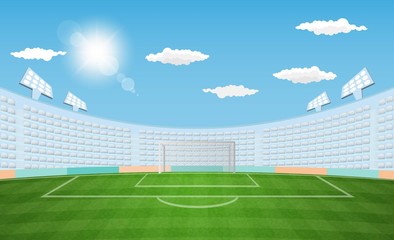 Football arena field with lights sun daytime vector design. Vector illustration