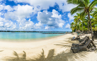 Public beach at Grand baie village on Mauritius island, Africa
