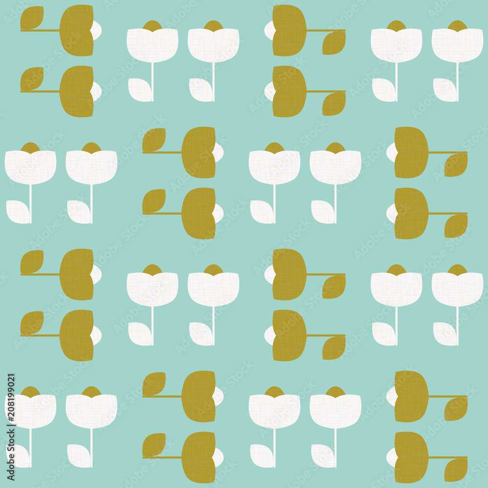 Poster modern vector abstract seamless geometric pattern with stylized flowers and leaves in retro scandina