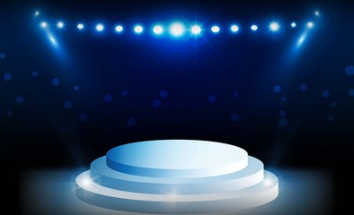 Stage on background and spotlight. Vector illumination