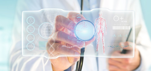 Doctor holding a Futuristic template interface hud