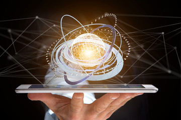 Connected earth globe concept icon on a futuristic interface