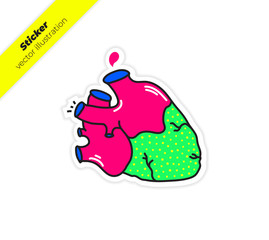 Real anatomy heart with aorta, drop blood sticker