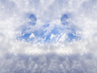 Big stormy and blue cloudy cross sky with hole abstract dramatic sky background
