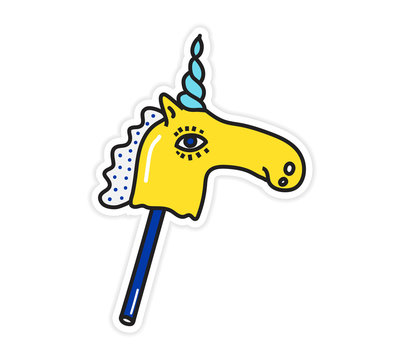 Magic colorful bright unicorn sticker vector illustration