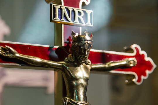 Holy cross with crucified Jesus Christ with the inscription: INRI Iesus Nazarenus, Rex Iudaeorum
