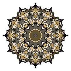 Mandala. Blue, red, gold color flower ornament. Vector illustration.