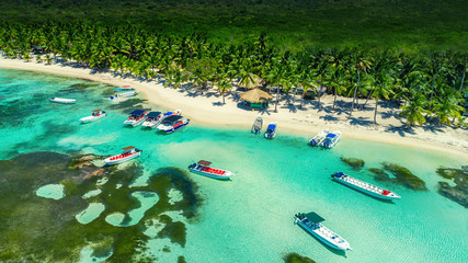 Aerial view of tropical beach, Dominican Republic - obrazy, fototapety, plakaty