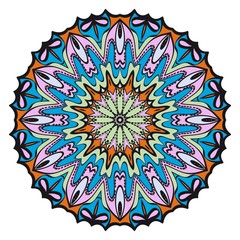 Mandala. Blue, red, gold color flower ornament. Vector illustration.