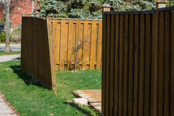 Damaged wooden fence