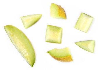 Fresh cantaloupe melon slices isolated on white background, top view © dule964