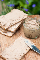 Homemade chicken pate liver on the bread