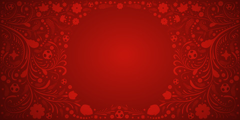 Background on the theme of football. Background with balls and Russian pattern.