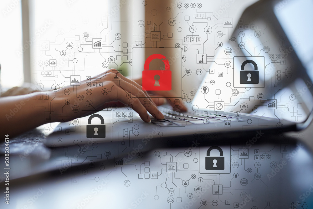 Poster cyber attack detection. internet security, information and data safety concept. gdpr. privacy.