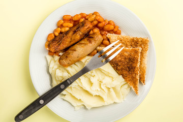 Saugage Beans and Mash With Toast