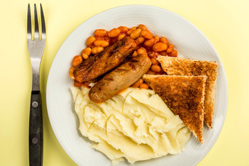 Saugage Beans and Mash With Toast