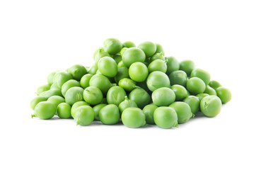 Delicious fresh green peas on white background