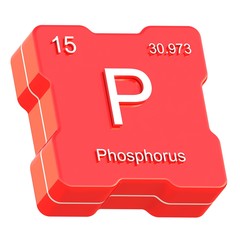 Phosphorus element symbol from periodic table on futuristic red icon isolated on white background
