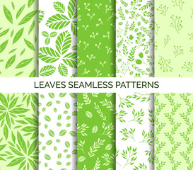 Green leaves seamless pattern. Set of vector backgrounds, fabric print