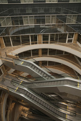 Indoor escalator in modern building