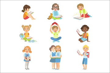 Kids Reading Books Icon Set
