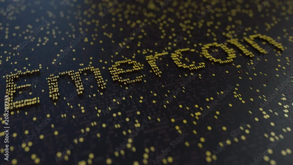 Aufkleber emercoin word made of moving golden numbers. cryptocurrency mining or transactions related conceptua