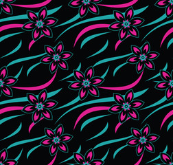 Fototapeta na wymiar Seamless vector neon floral wallpaper