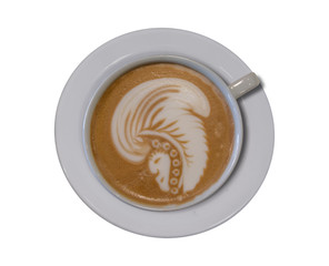 Cafe Mocha with latte art indian head design isolated on white